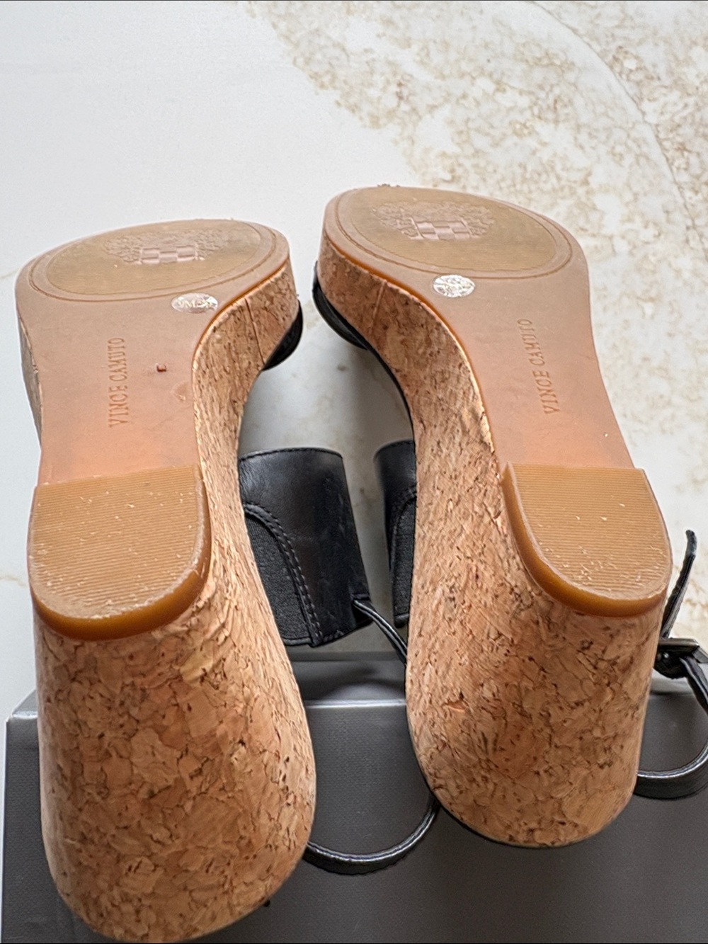 Vince Camuto Black Cork Platform Wedge Sandals 3” heel 1/2” platform - Picture 4 of 8